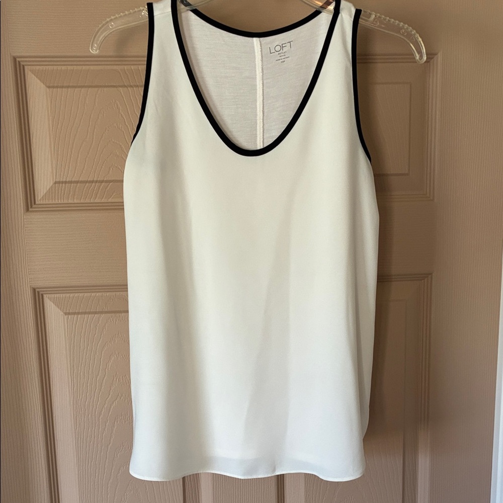LOFT White Tank Top with Black Trim